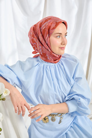 Twill İpek Eşarp Ottoman Paisley Mercan