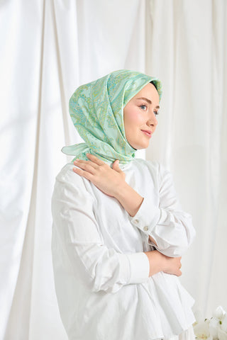Twill İpek Eşarp Ottoman Paisley Mint Yeşili