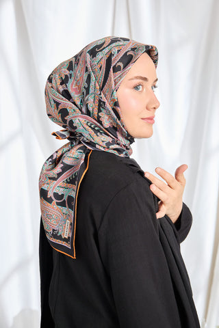 Twill İpek Eşarp Ottoman Paisley Siyah
