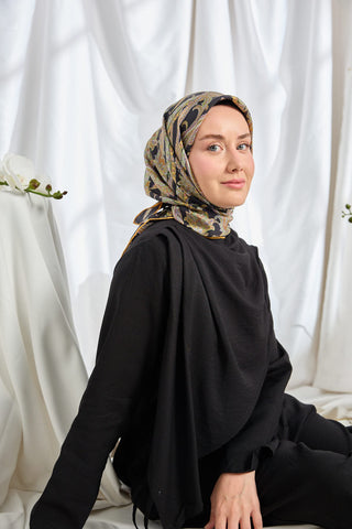 Twill İpek Eşarp Ottoman Paisley Siyah