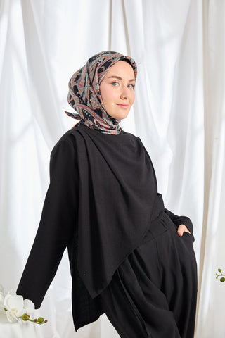 Twill İpek Eşarp Ottoman Paisley Siyah