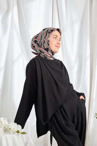 Twill İpek Eşarp Ottoman Paisley Siyah
