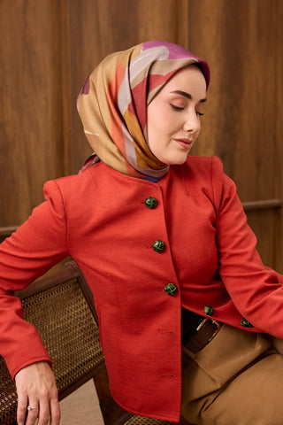 Twill İpek Eşarp Painterly Kahverengi