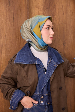 Twill İpek Eşarp Painterly Mint Yeşili