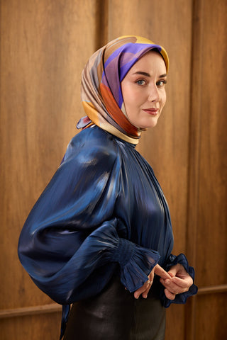 Twill İpek Eşarp Painterly Morcivert