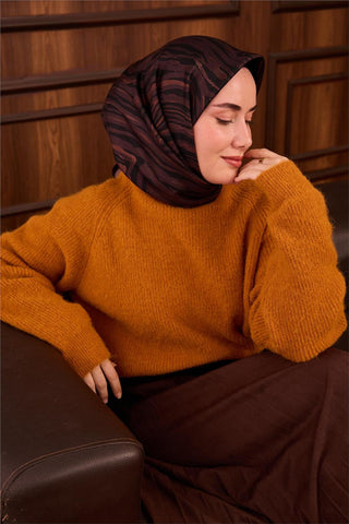 Twill İpek Eşarp Pastel Mor Taba Geometrik Desenli Tok Duruşlu 90X90