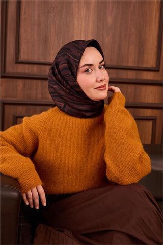 Twill İpek Eşarp Pastel Mor Taba Geometrik Desenli Tok Duruşlu 90X90