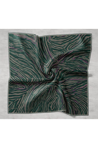 Twill İpek Eşarp Petrol Yeşili Erguvan Geometrik Desenli Tok Duruşlu 90X90