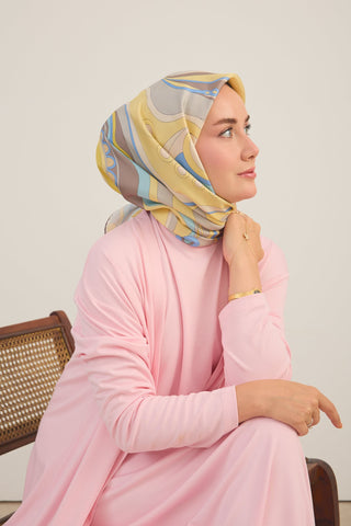 Twill İpek Eşarp Retro Paisley Sarı