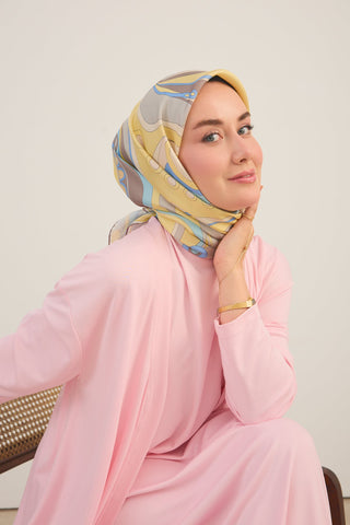 Twill İpek Eşarp Retro Paisley Sarı