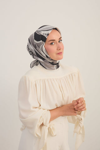 Twill İpek Eşarp Retro Paisley Siyah