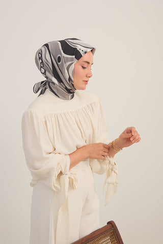 Twill İpek Eşarp Retro Paisley Siyah