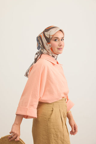 Twill İpek Eşarp Retro Paisley Acı Kahve