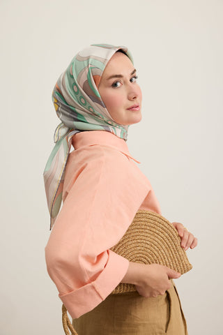 Twill İpek Eşarp Retro Paisley Yeşil