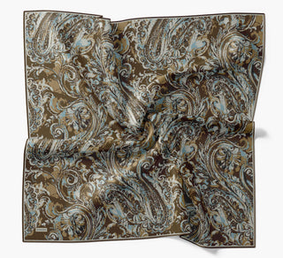 Twill İpek Eşarp Royale Şal Desen Kahve Yeşil 90x9