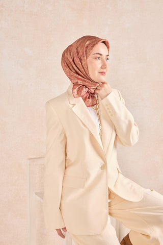 Twill İpek Eşarp Royale Şal Desen Kiremit 90x90