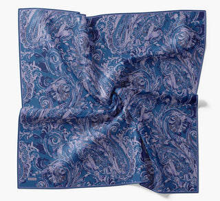 Twill İpek Eşarp Royale Şal Desen Koyu Mavi 90x90
