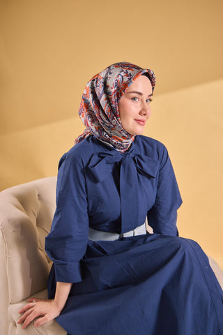 Twill İpek Eşarp Royale Şal Desen Turuncu 90x90 - Twill İpek Eşarp - | Silk Home