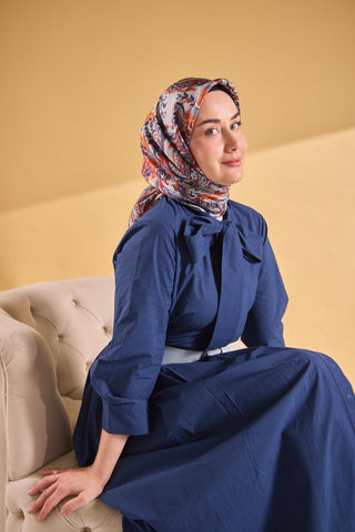 Twill İpek Eşarp Royale Şal Desen Turuncu 90x90 - Twill İpek Eşarp - | Silk Home