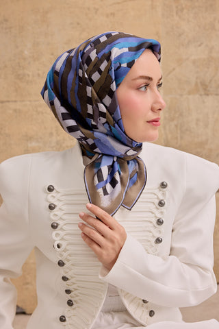 Twill İpek Eşarp Şerit İndigo