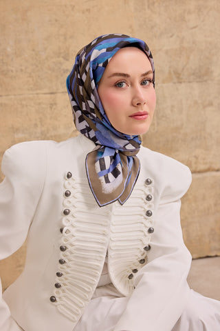 Twill İpek Eşarp Şerit İndigo