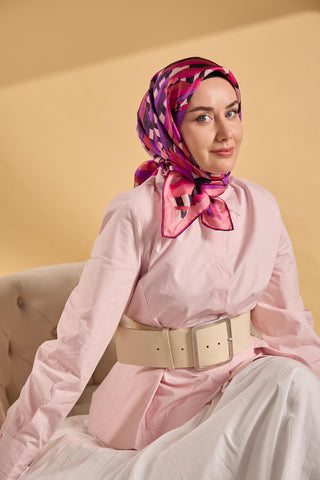 Twill İpek Eşarp Şerit Pembe