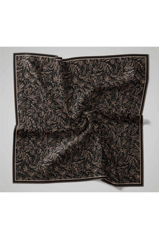 Twill İpek Eşarp Siyah Vizon Çiçek Desenli Tok Duruşlu 90X90