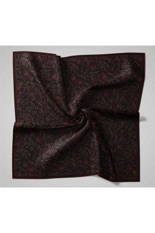 Twill İpek Eşarp Siyah Bordo Çiçek Desenli Tok Duruşlu 90X90