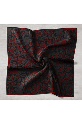 Twill İpek Eşarp Siyah Kırmızı Antrasit Papatya Desenli Tok Duruşlu 90X90