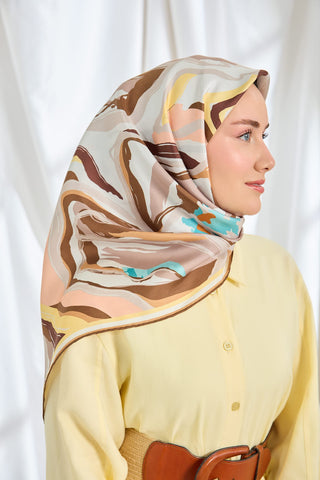 Twill İpek Eşarp Soyut Kahverengi