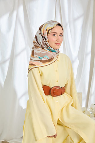 Twill İpek Eşarp Soyut Kahverengi