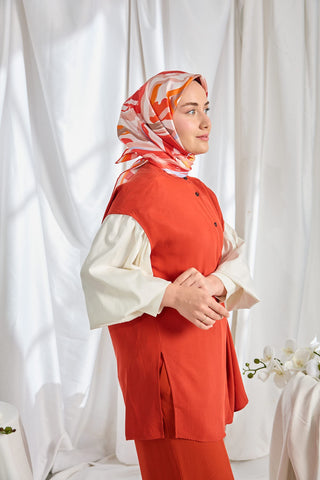 Twill İpek Eşarp Soyut Kırmızı