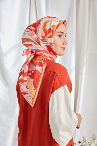 Twill İpek Eşarp Soyut Kırmızı