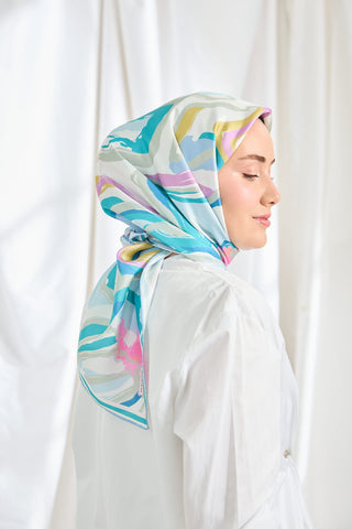 Twill İpek Eşarp Soyut Mavi