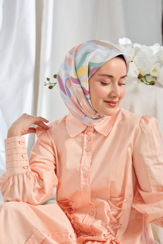 Twill İpek Eşarp Soyut Somon