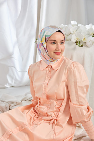Twill İpek Eşarp Soyut Somon