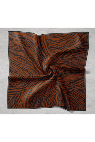 Twill İpek Eşarp Taba Füme Geometrik Desenli Tok Duruşlu 90X90
