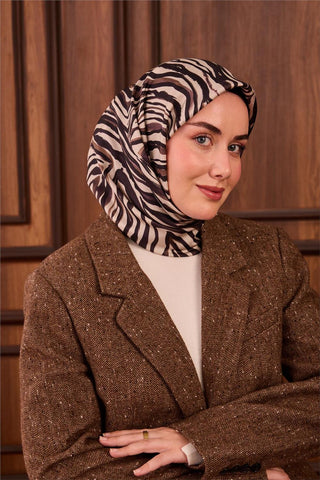 Twill İpek Eşarp Taş Vizon Geometrik Desenli Tok Duruşlu 90X90 - Twill İpek Eşarp - | Silk Home