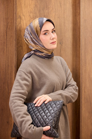 Twill İpek Eşarp Terra Waves Antrasit - Twill İpek Eşarp - | Silk Home
