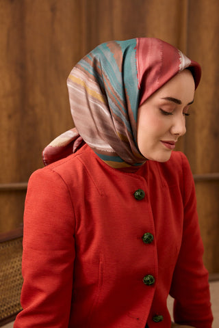 Twill İpek Eşarp Terra Waves Bordo - Twill İpek Eşarp - | Silk Home