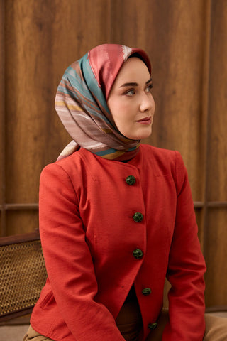 Twill İpek Eşarp Terra Waves Bordo - Twill İpek Eşarp - | Silk Home
