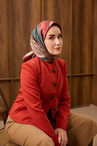 Twill İpek Eşarp Terra Waves Bordo - Twill İpek Eşarp - | Silk Home