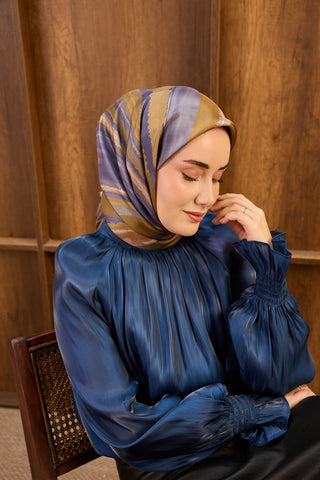 Twill İpek Eşarp Terra Waves Gece Mavisi - Twill İpek Eşarp - | Silk Home