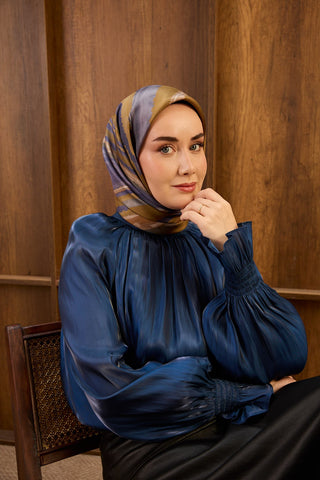 Twill İpek Eşarp Terra Waves Gece Mavisi - Twill İpek Eşarp - | Silk Home