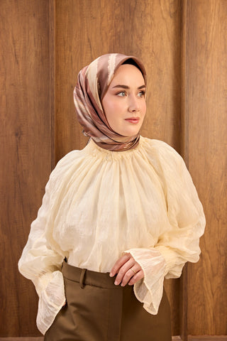 Twill İpek Eşarp Terra Waves Gül Kurusu - Twill İpek Eşarp - | Silk Home