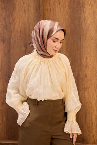 Twill İpek Eşarp Terra Waves Gül Kurusu - Twill İpek Eşarp - | Silk Home