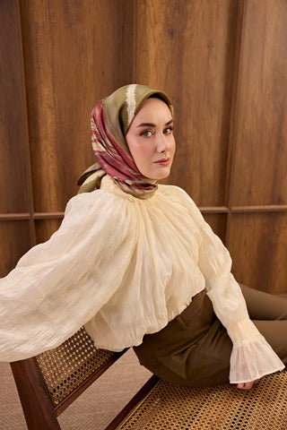 Twill İpek Eşarp Terra Waves Haki - Twill İpek Eşarp - | Silk Home