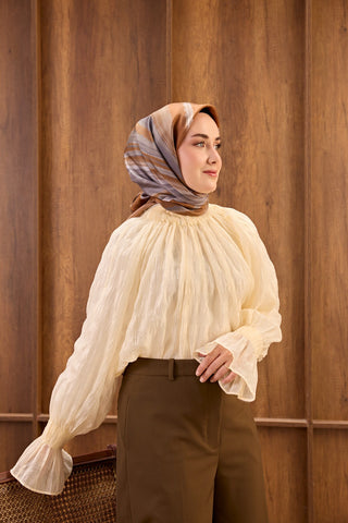 Twill İpek Eşarp Terra Waves Kiremit - Twill İpek Eşarp - | Silk Home
