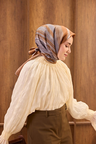 Twill İpek Eşarp Terra Waves Kiremit - Twill İpek Eşarp - | Silk Home