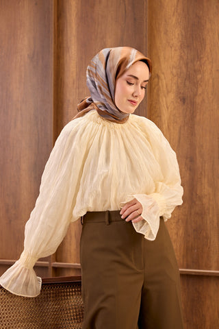 Twill İpek Eşarp Terra Waves Kiremit - Twill İpek Eşarp - | Silk Home